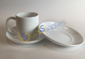 6oz Polymer White Mug with Polymere (Plastic) Saucer for Dye Sublimation Printing - Dishwasher proof